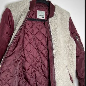 Levi’s Beige / Burgundy Faux Fur Bomber Jacket